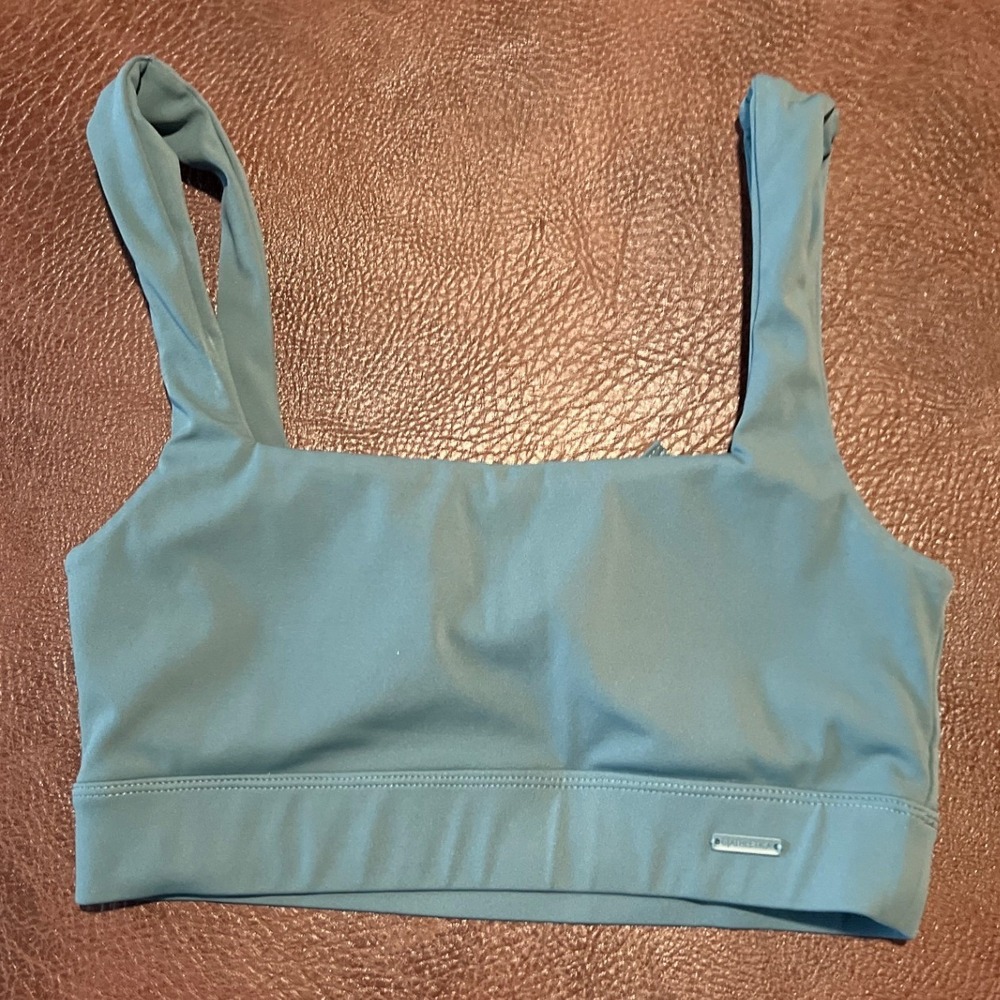 G Athletica‎ Women XS Teal Blue Square Neck Bow Back Cutout Sports Bra Yoga Top